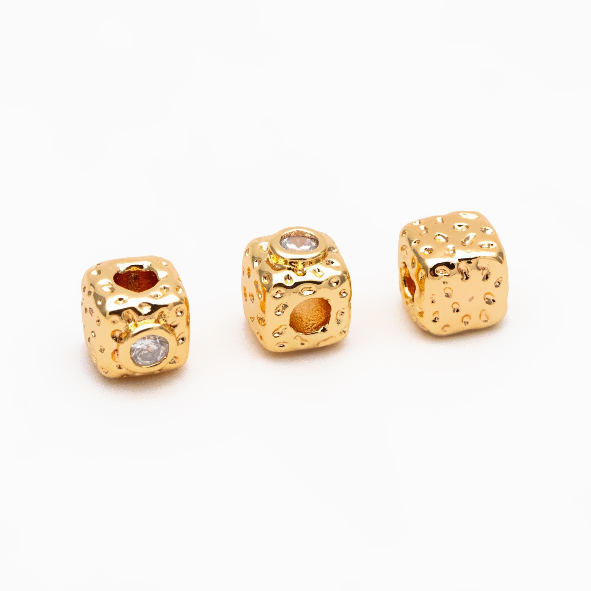 10pcs CZ pave Gold Cube/ Heart Beads 5mm, 18K Gold plated Brass Spacer Beads, Jewelry Making, Diy Material, Jewelry Supplies (GB-2956-A)